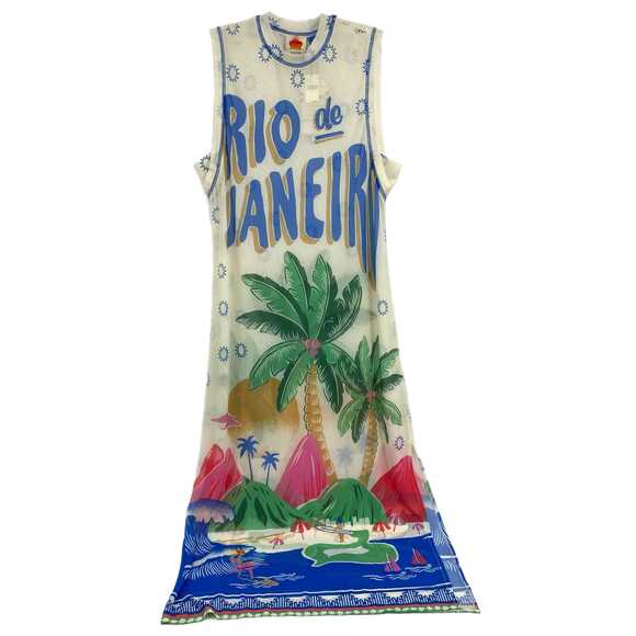 FARM Rio Dresses & Skirts - FARM Rio Cream Blue Tropical Print Maxi Dress | Size L